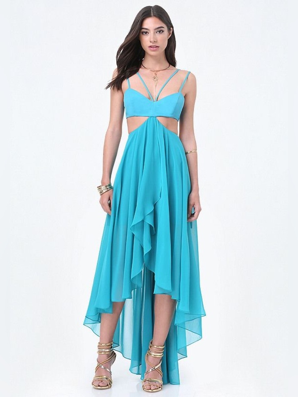 Bebe Teal High Low Bralette Dress